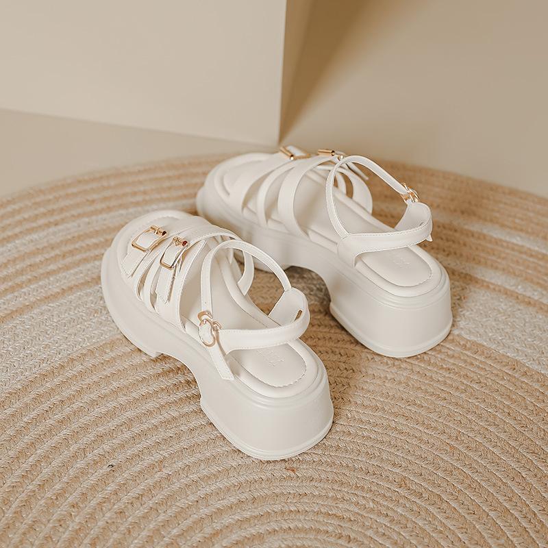 Platform sandals women's spring and summer new one-word strips Roman shoes soft sole Korean version Roman shoes outdoor beach shoes women