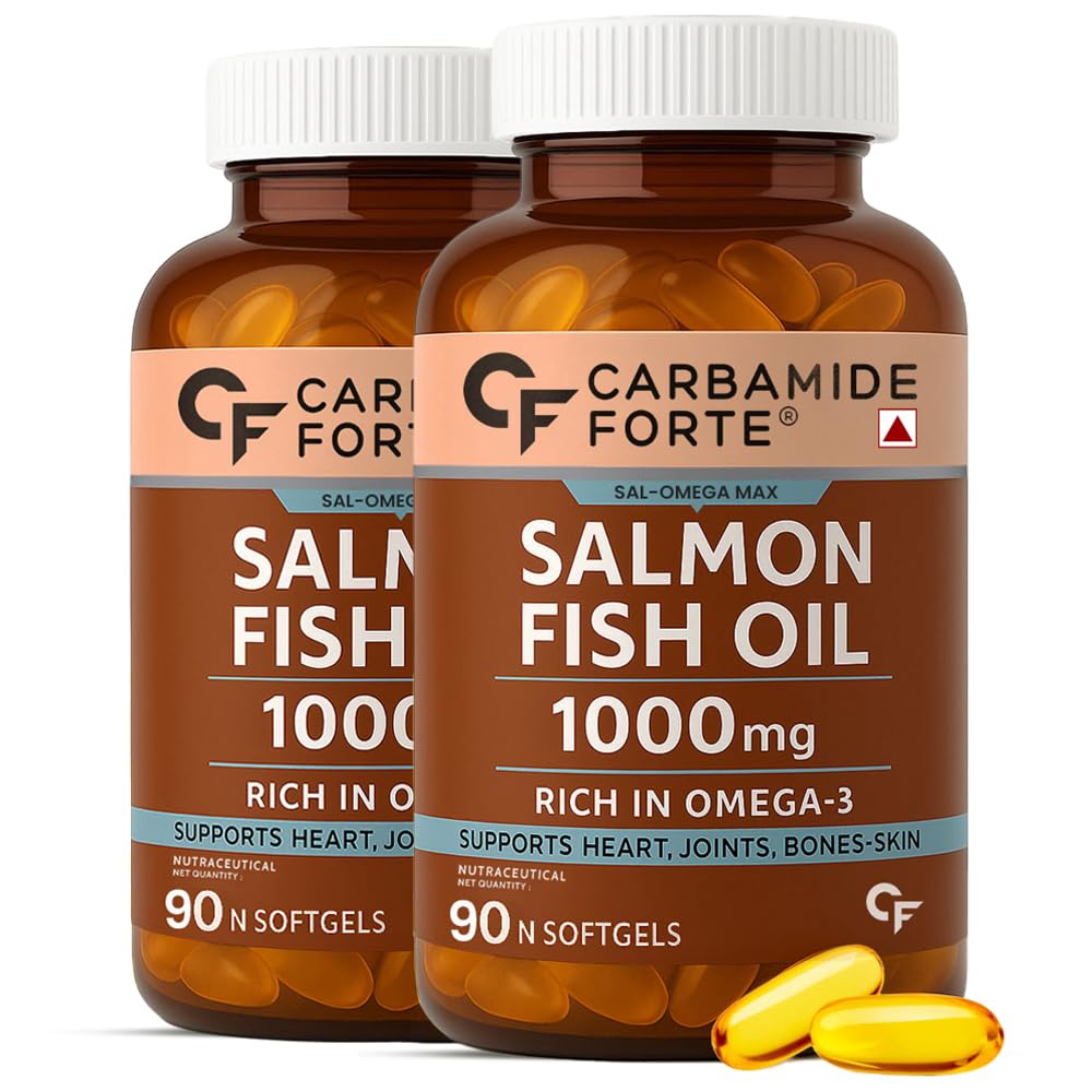 

Carbamide Forte Salmon Omega 3 Fish Oil Capsules 1000mg 90 Softgels X Pack of 2 for Men & Women Heart Joint Bone Skin