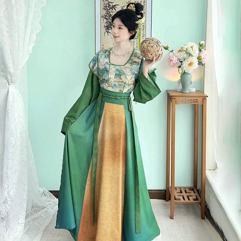 Chinese Tang Dynasty Style Hanfu Women's Tang Beizi Crew Neck Shirt Daily Waist-length One-piece Skirt