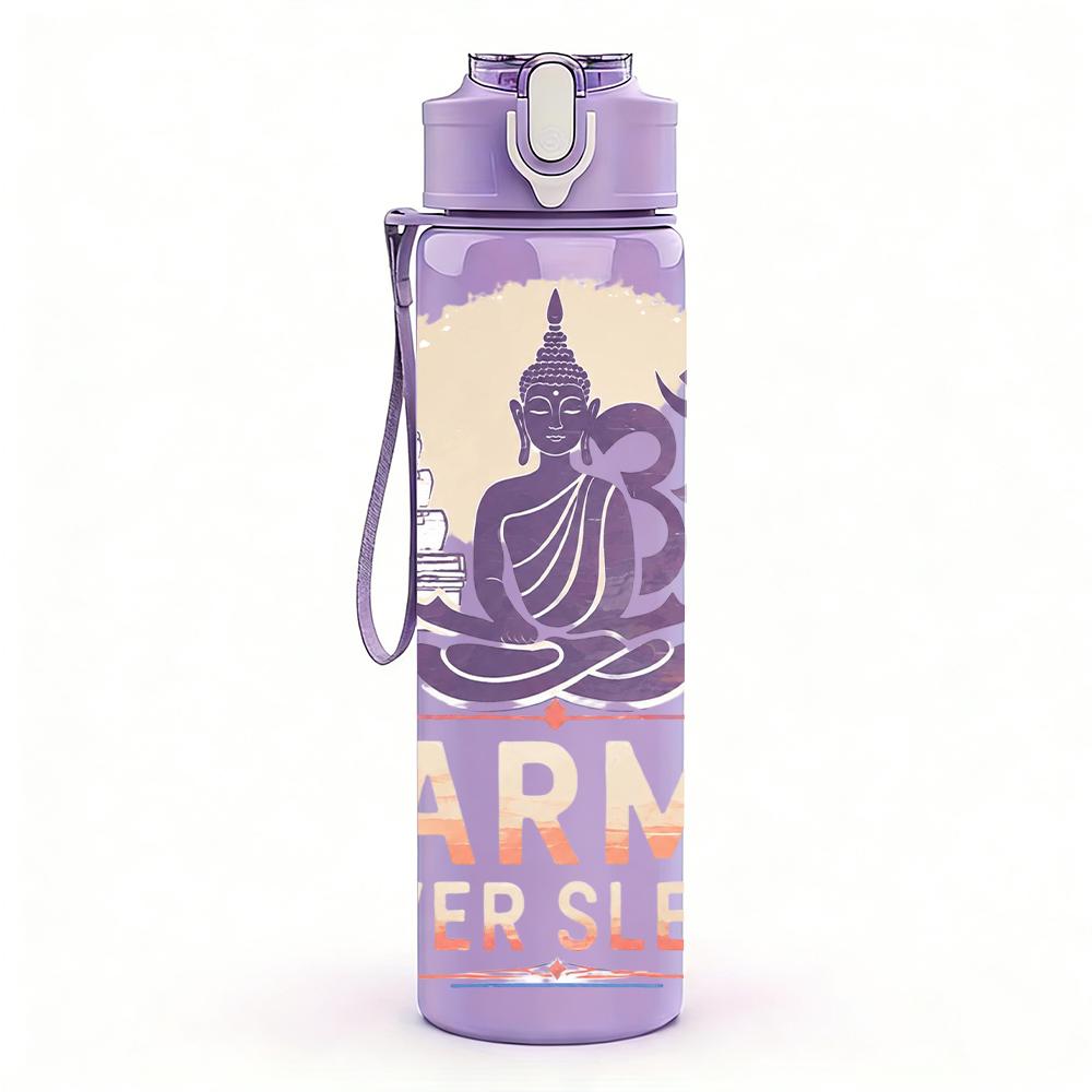 1PC Karma Buddha Om Symbol Graphic,750ml Color Plastic Sports Water Bottle,Leakproof Flip Straw Lid,Suitable for Sports Office Home Use