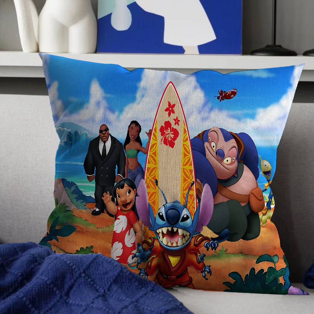 Cartoon S-Stitch And L-Lilo Cushion Cover Inches Farmhouse Decor Home Throw Pillow Covers For Couch Decorations