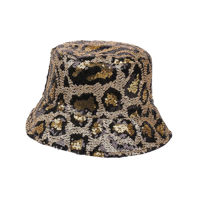 New leopard print sequined bucket hat men's personality trendy double-sided sunshade basin hat outdoor sunscreen hat