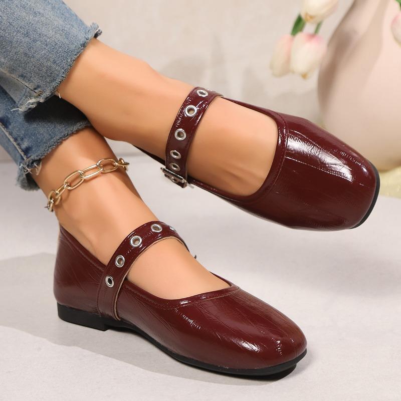 Spring and Autumn's New Round Toe Flat Flat One-shoulder Buckle Women's Single Shoes