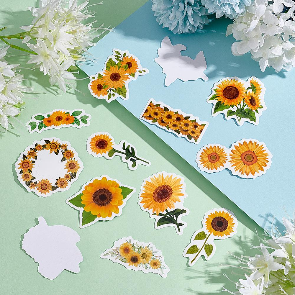 1box Waterproof PVC Self-Adhesive Stickers for Suitcase Skateboard Refrigerator Helmet Mobile Phone Shell Sunflower Pattern 60~80mm 100pcs/box