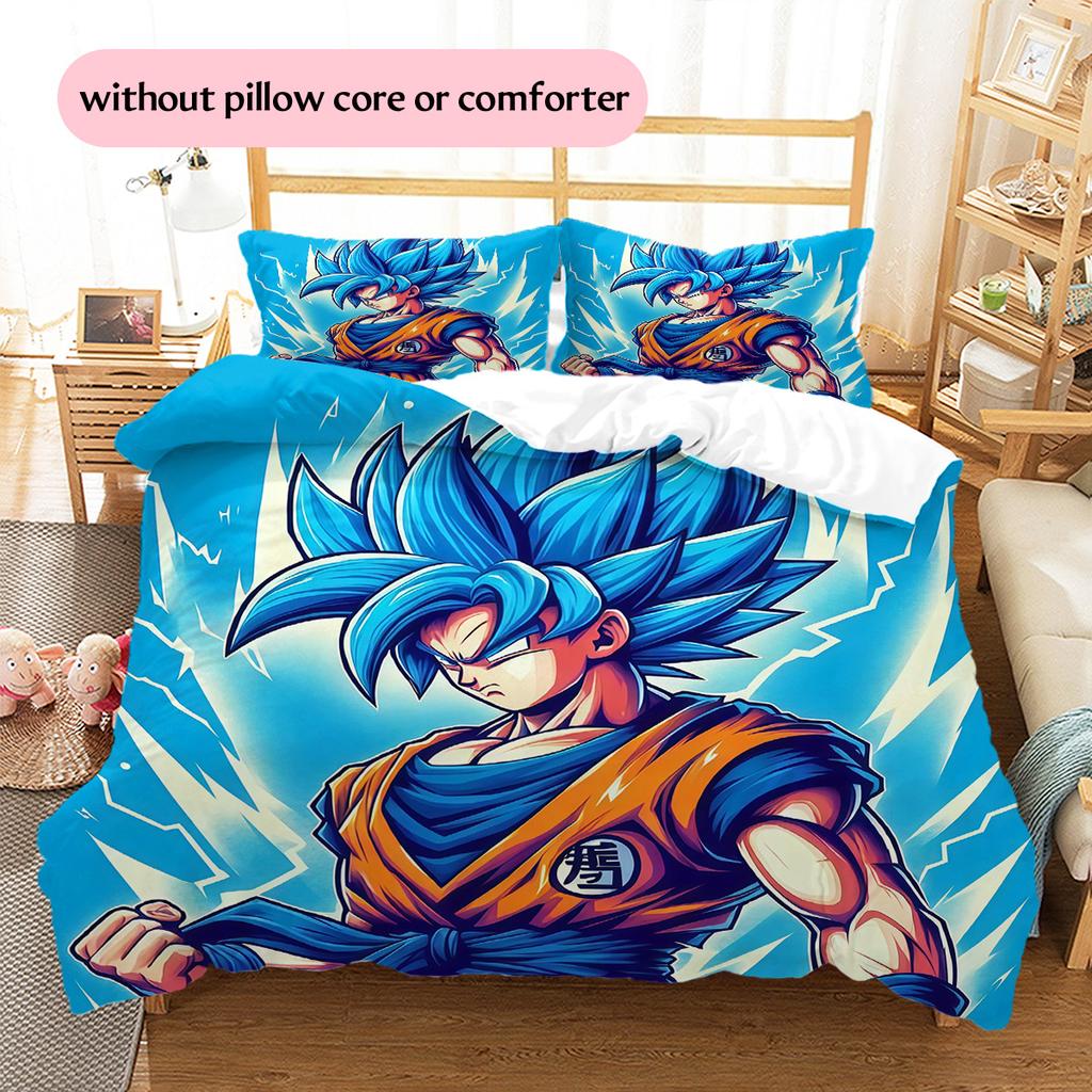 Son Goku Muster Bettwäsche Bettdecke Set Heimdekoration Geschenk (1 Bettbezug + 2 Kissenbezüge (ohne Füllung)).xwn