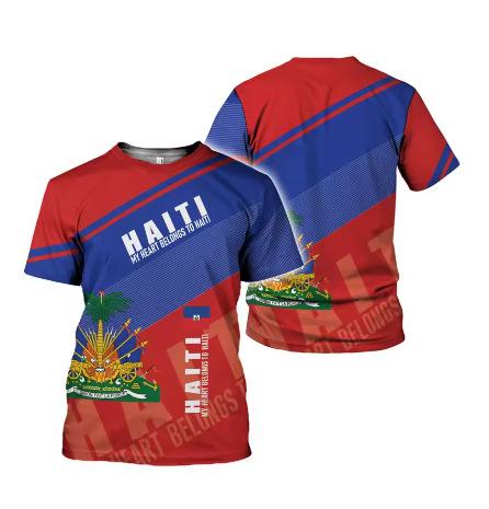 Fashion 2025 Haitian flag pattern T-shirt 3D printing Haiti National Day short sleeve fashion trend crew neck T-shirt American