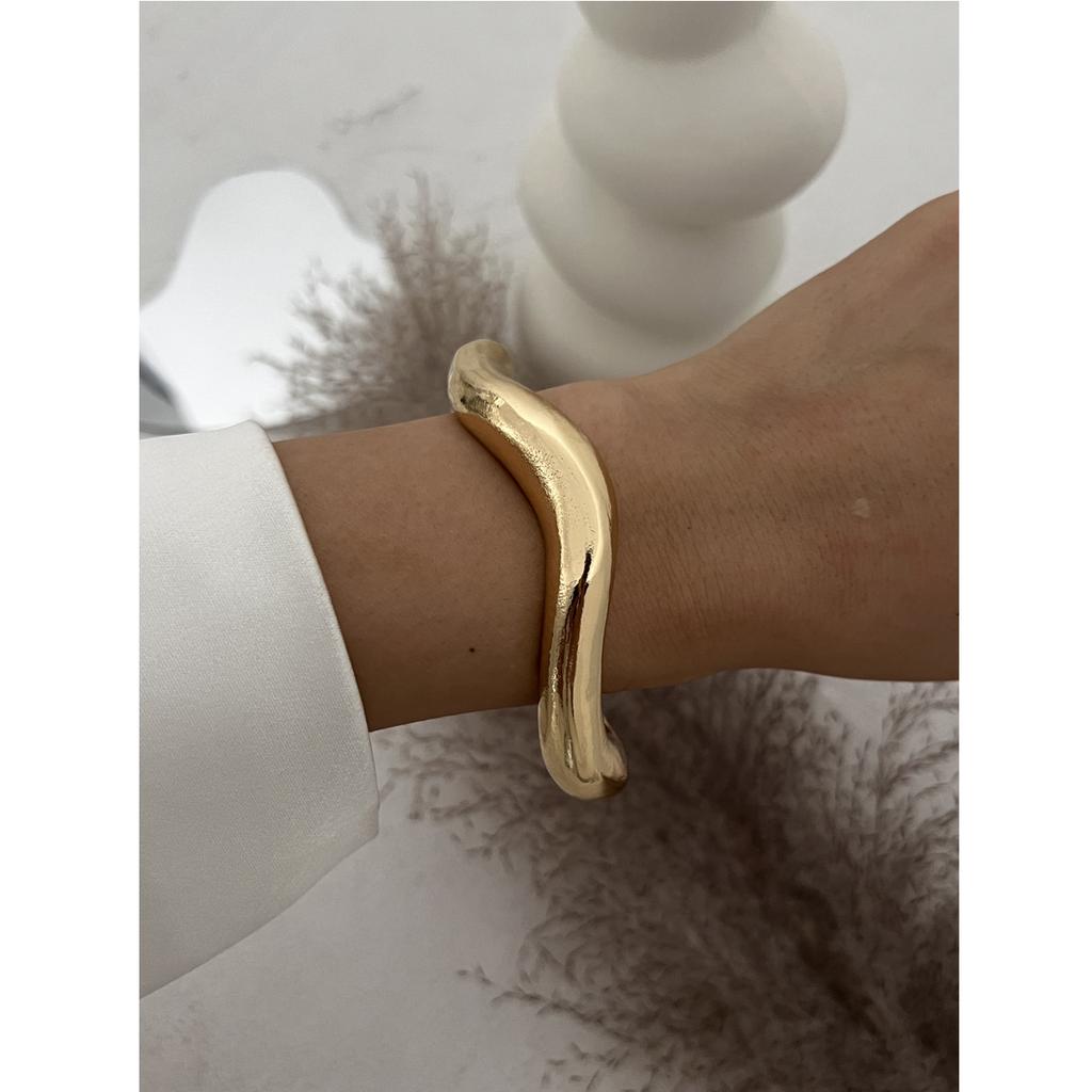 Exaggerated Heavy Industry Design Sense Metal Smooth Bracelet, Geometric Personality Wide Bracelet Braclet