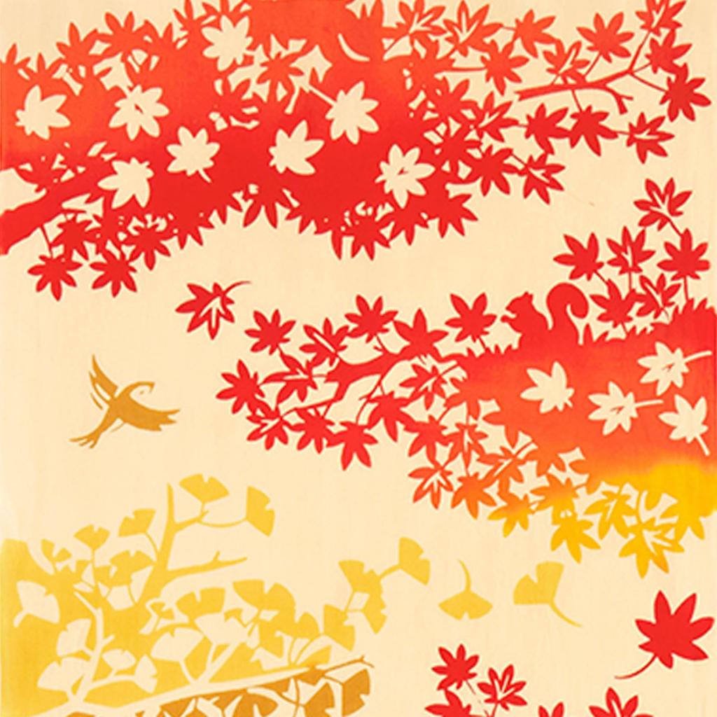 Miyamoto Towel Kenema Tenugui with Momiji and Momiji 35 x Made in Japan Chū-dyed (Tenugui) Leaves, Approx. 90cm,