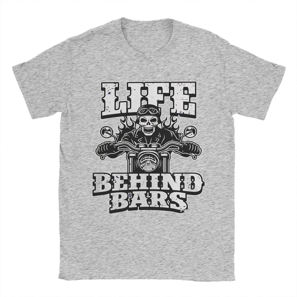 Life Behind Bars Motorcycle Skull Badass T Shirt Summer  Fashion T Shirts Adult  Cotton O Neck Plus Size Tees Awesome Tops
