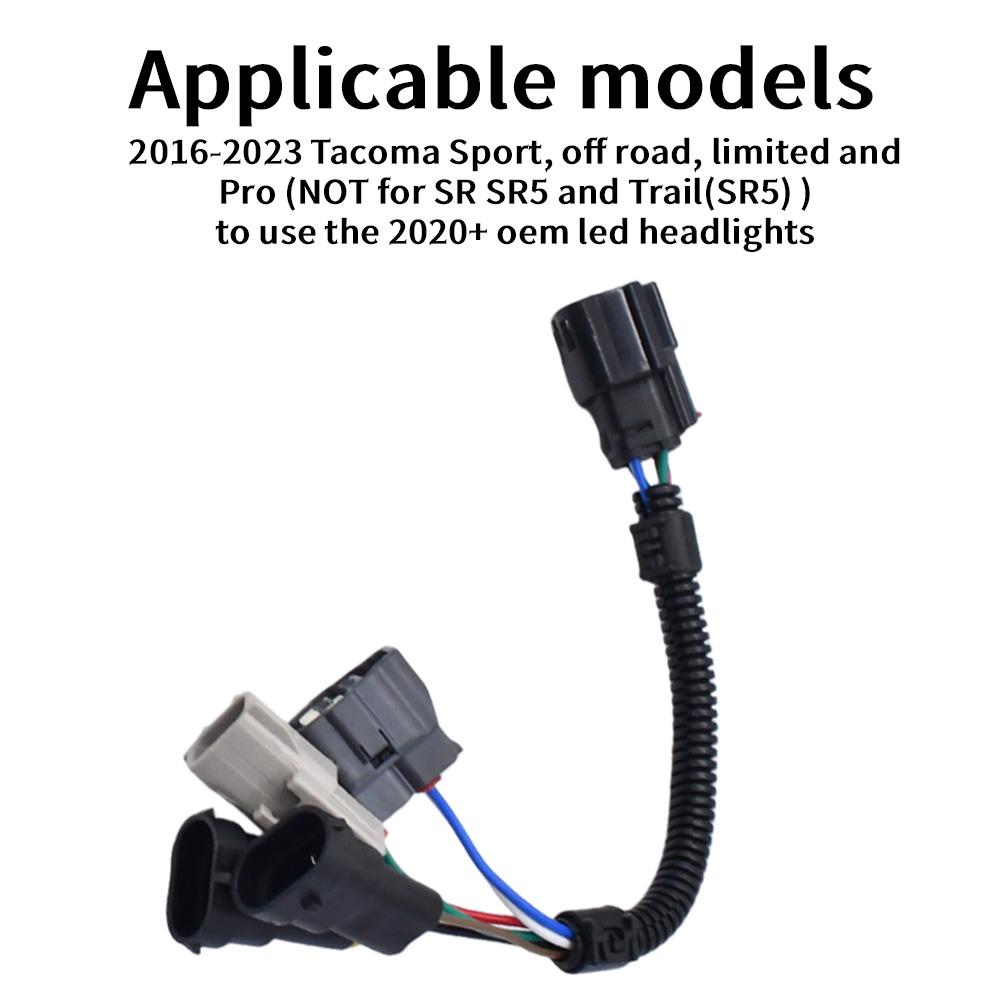 1 Pair Black Headlight Conversion P-N-P Wire Harness Adapters for Toyota Tacoma 2016-2023 Compatible Vehicle Fit