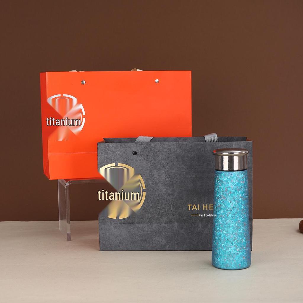 Compact Double-Walled Titanium Tea Infuser Cup with Gift Box - Portable, Thermal Vacuum Insulated for Steeping Tea