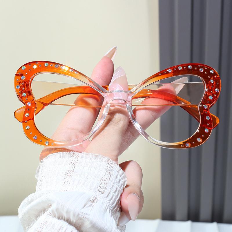 Popular Vintage Anti Blue Light Optical Butterfly Glasses Women Luxury Brand Designer Myopia Prescription Diamond Eyewear Frame
