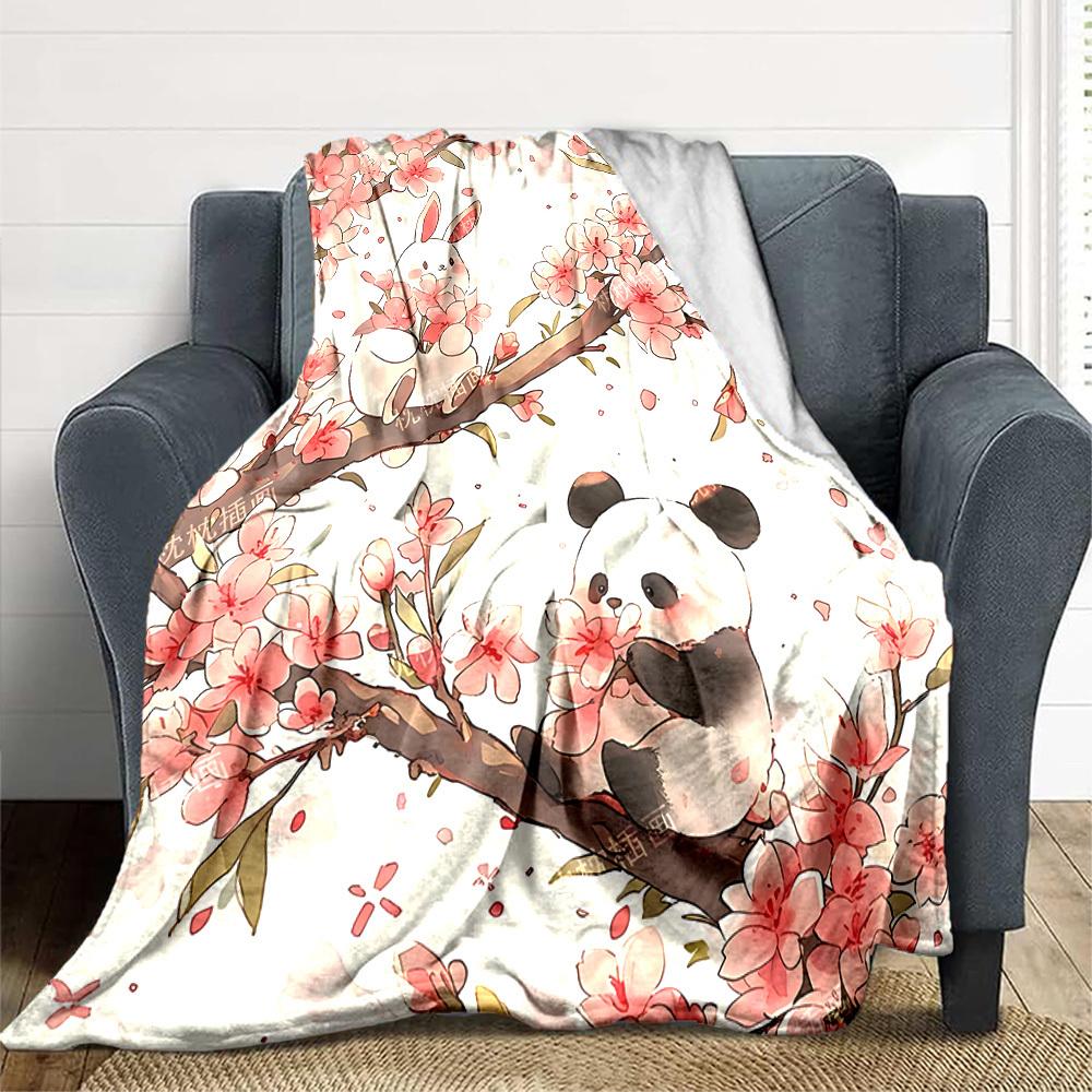 1ks deka s motivem kvetoucí pandy, lehká flanelová přehozová deka na pohovku, postel, cestování, kempování, obývací pokoj, kancelář, gauč035