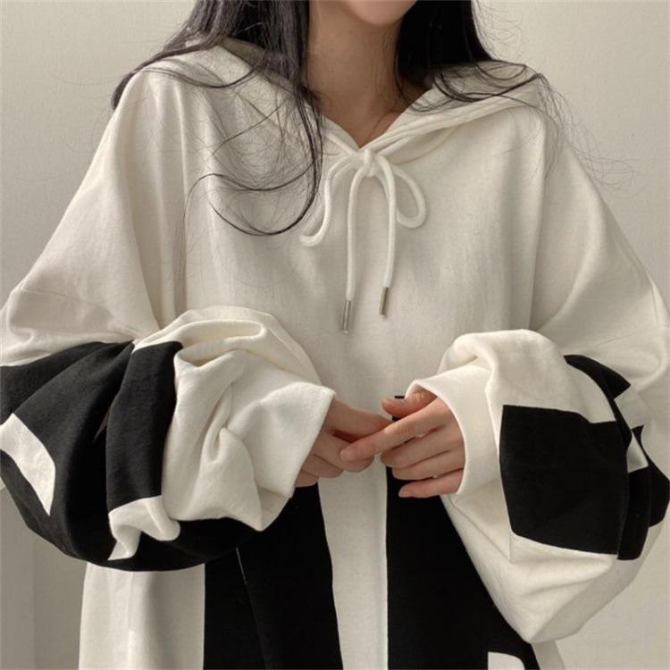 Women's Casual Loose Pullover Hooded Sweatshirt Fashion Letter Print Top for Students