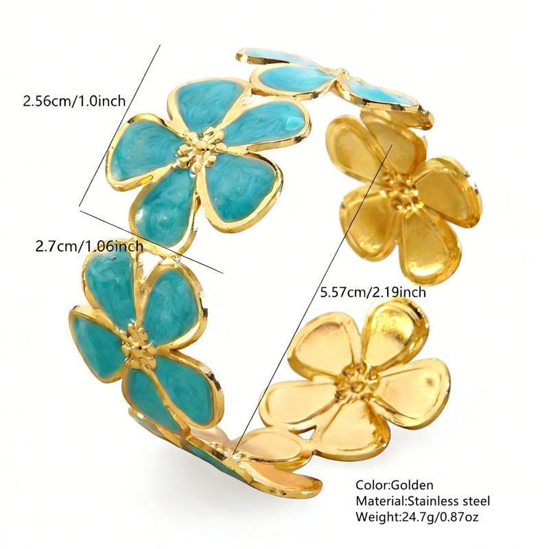 Retro French Floral Oil Paint Bracelet Gold Plated High Quality Stainless Steel Jewelry for Women Prom Accessory