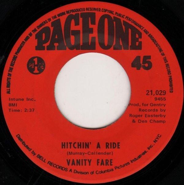 

7-дюймовая пластинка VANITY FARE - Hitchin A Ride 21029 Страница 1 1970 США Рок Б/у