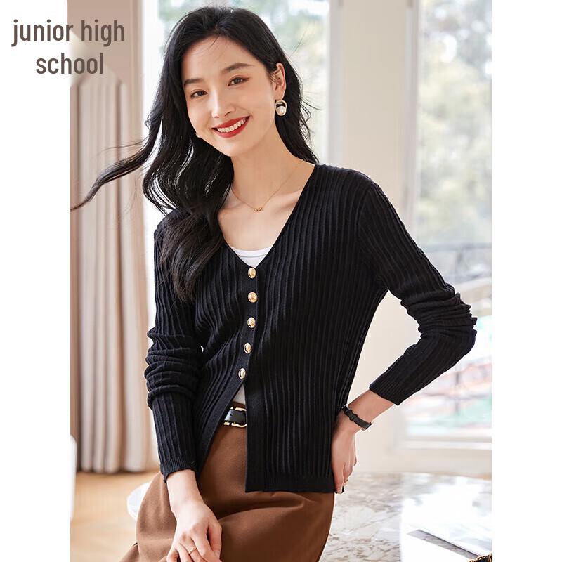 

Women s V-Neck Knit Cardigan with Metal Buttons One Size