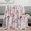 Cute Cartoon Cat Flannel Throw Blanket Pink Background Kitten Doodle Animal Print Soft Bed Sofa Blanket