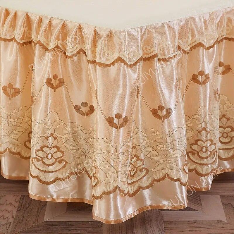 Princess Lace Bed Skirt Floral Embroidery Bed Skirt Non-slip Bed Cover Queen King Bedspread Bedding Mattress Cover Bedding Decor