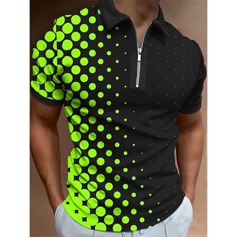 Trendy Chain Print Short Sleeve Polo Shirt, Stylish Men's Casual Top
