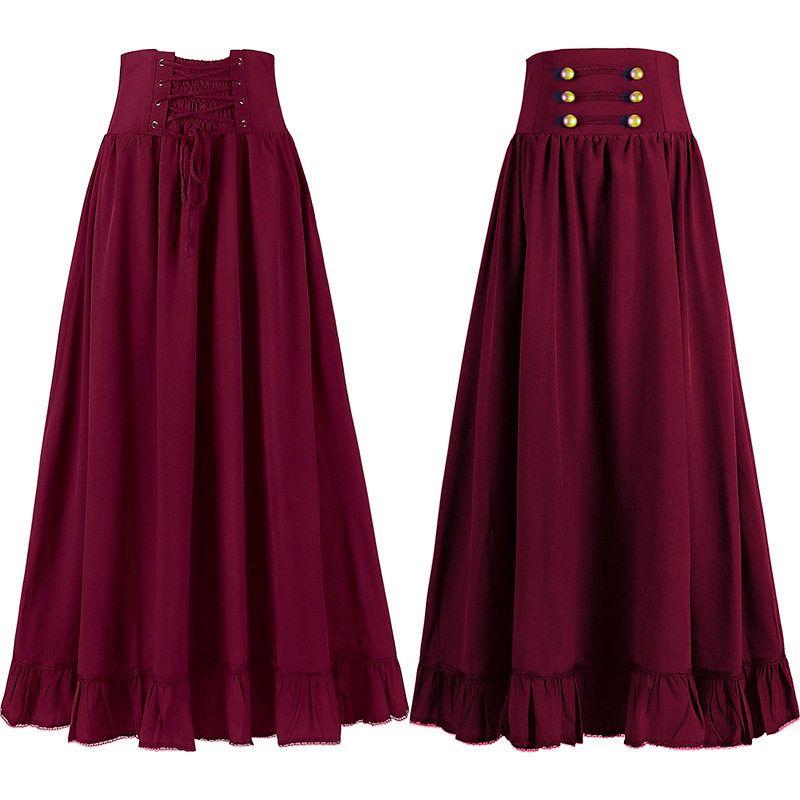 Medieval Retro Gothic Shoelace Waist Lace Large Swing Skirt Easiest for Match Women's Skirt Large Swing Skirt.