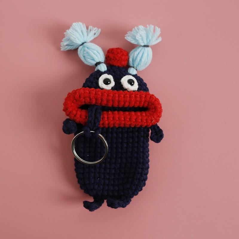 Cute Fruit Series Sausage Mouth Doll Crochet Keychains Custom Knitting Bag For Car Keys Holder Funny Doll Bag For Keys Storage