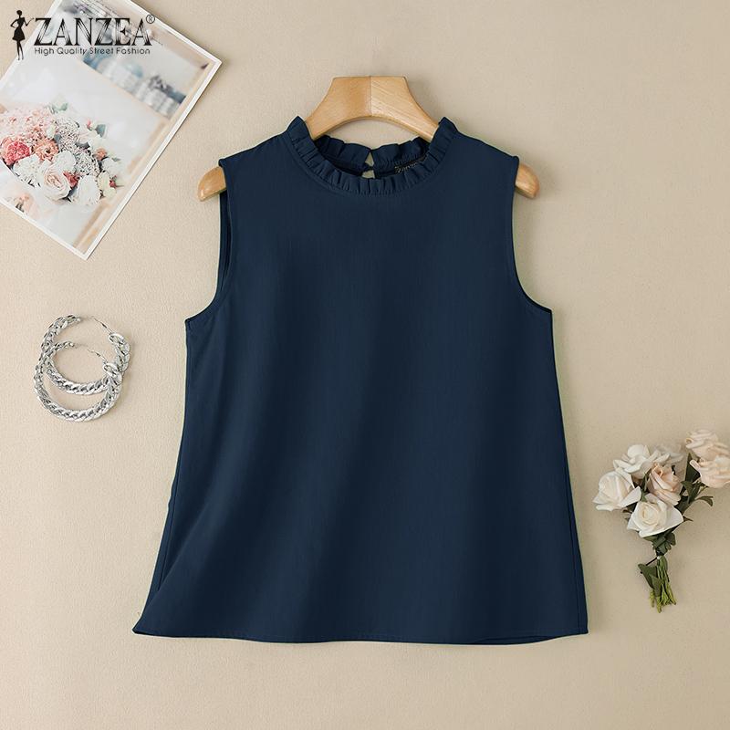 ZANZEA Women Summer O-neck Casual Sleeveless Tank Tops