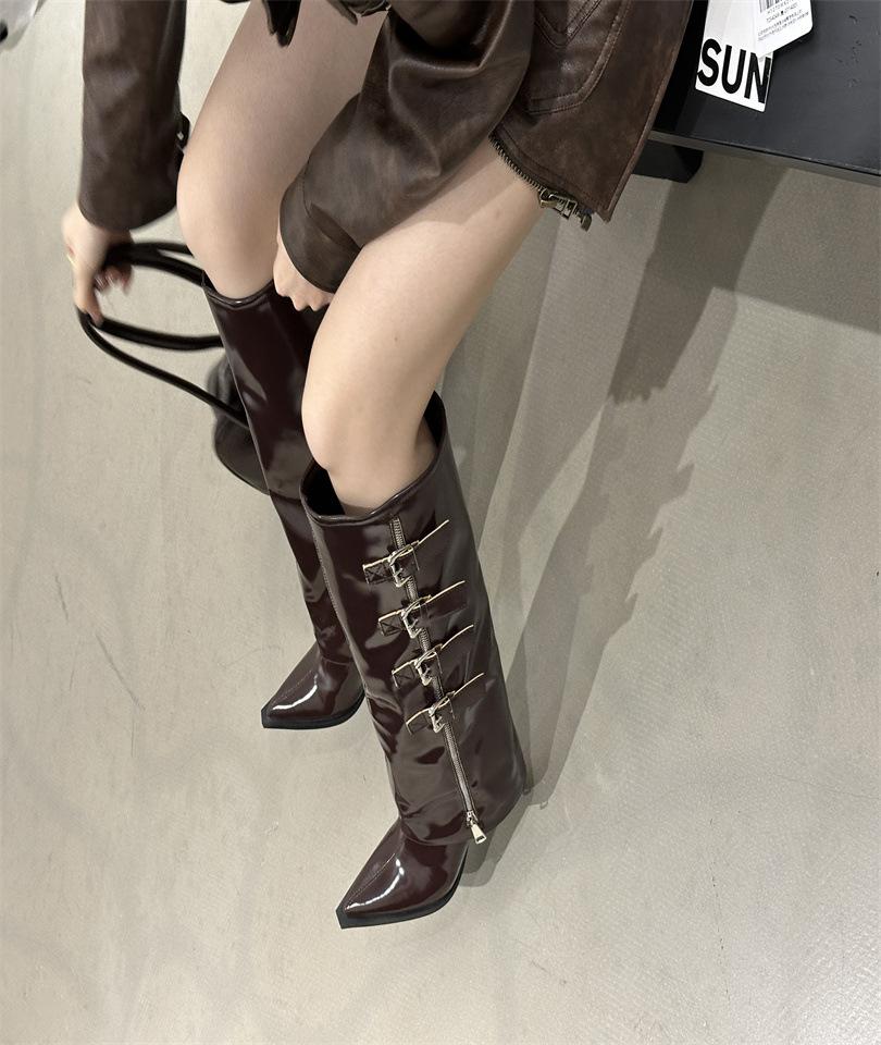 Pointed Thin Heel Boots 2025 Autumn and Winter New Buckle Slim High Heel Trouser Boots Niche Versatile Fashion Boots