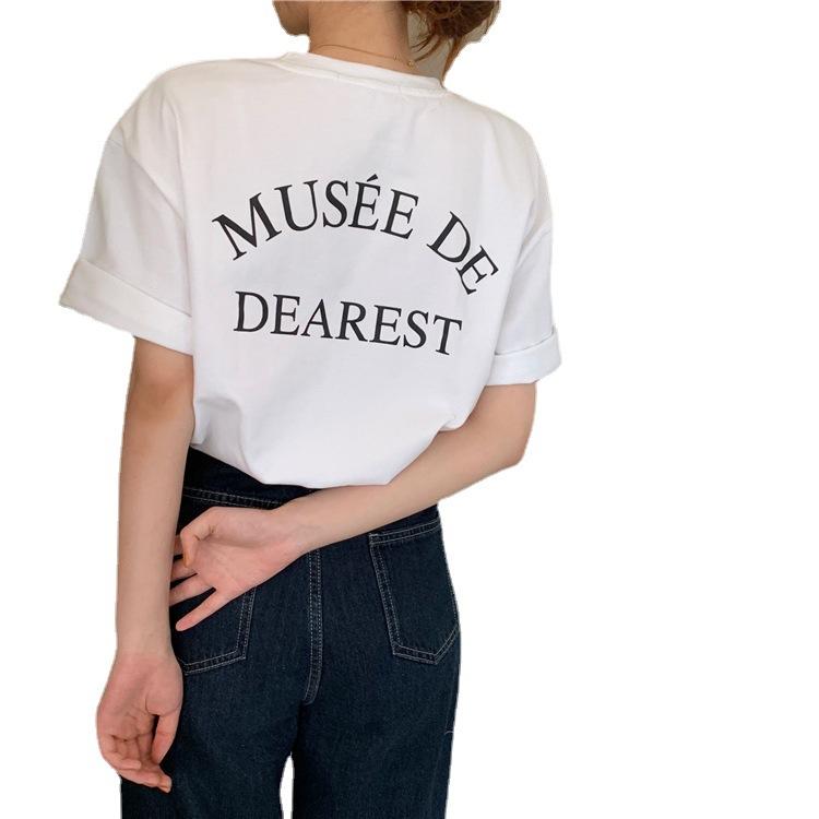 New Korean Version Simple Back Letter Printed Short-sleeved T-shirt for Women's Loose Round Neck Inner Bottom Shirt Top