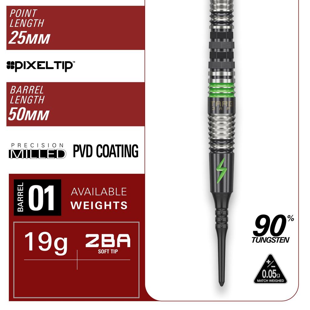 TARGET JAPAN BLACK MARQUE LIGHTNING 2BA SOFT TIP DARTS Chris Lim Model Tungsten 2BA Soft Tip Dart 19g Mark Lightning 3.0 90% 90% K-Flex Set, (Black