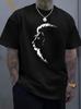 Male Black Round Neck T Shirt Distressed White Sketch Beard Unisex Profile Simple Monochrome Portrait Daily Soft Cotton Tees