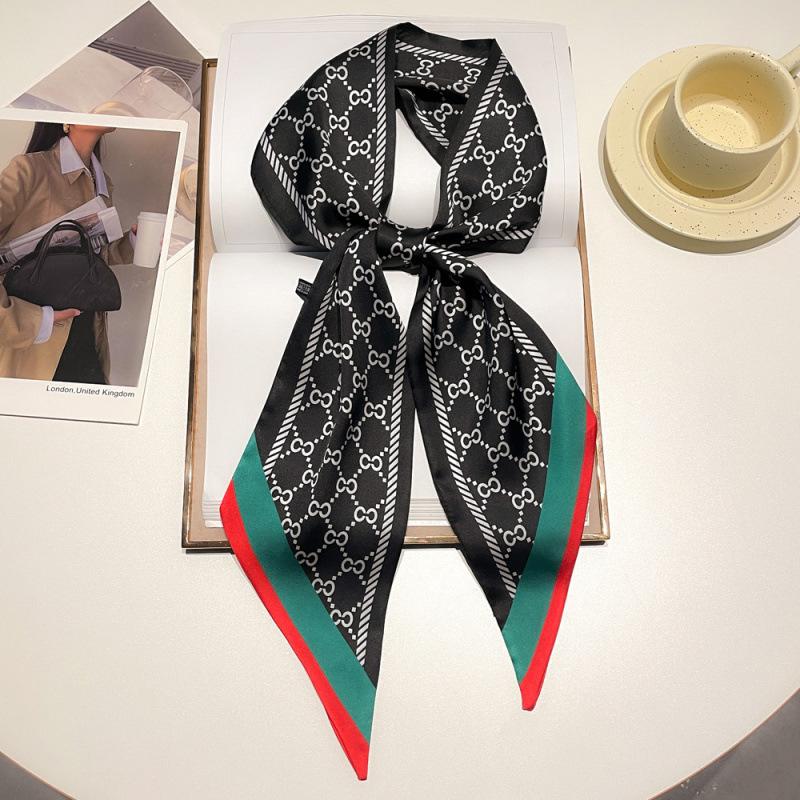 New Summer Small Long Striped Silk Scarf for Women with Versatile Extra Long Hair Strap Scarf Korean Diamond Strap Streamer