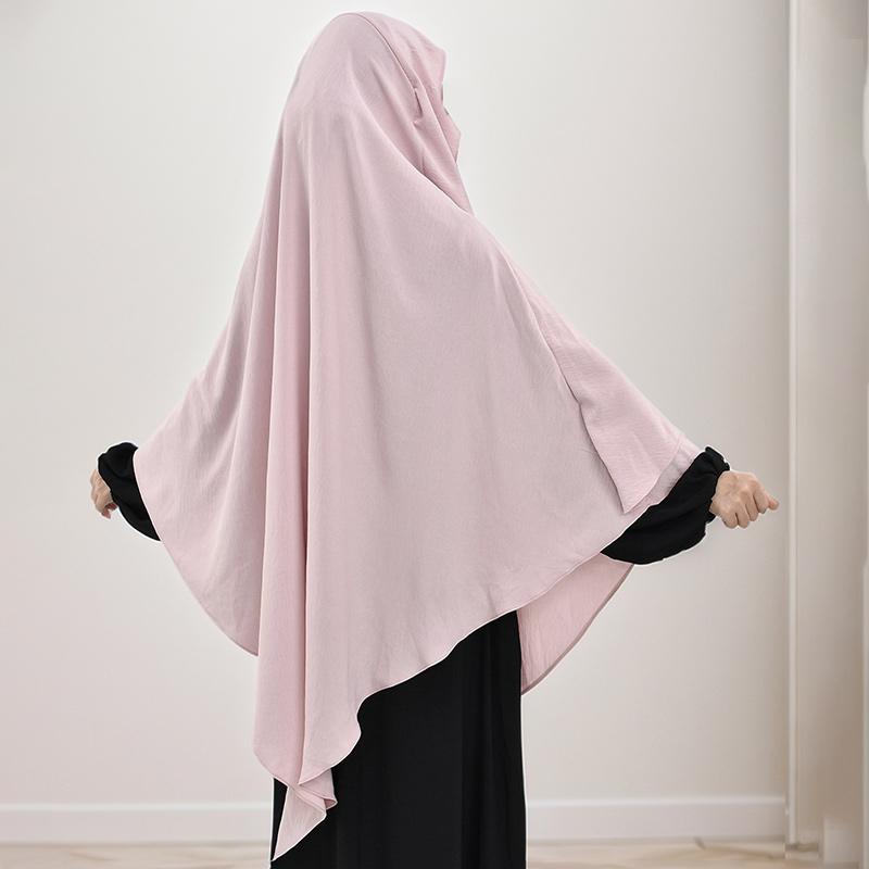 Ice Silk Double-layered Prayer Khimar Hijab Breathable Islamic Dubai Style Long Instant Headscarf Festival And Praying Hijab