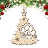 Creative Wooden Pet Pendants Wood Christmas Tree Pendant with Paw Print, Hollow Engraved Hanging Decorations Ornament, Rustic Style Craft for Holiday