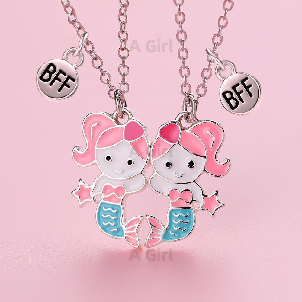Ein Mädchen 2-teiliges Set Cartoon-Tier-Serie Einhorn Meerjungfrau Capybara Anhänger Beste Freundin Halskette BFF Freundschaft Schmuck Geschenke