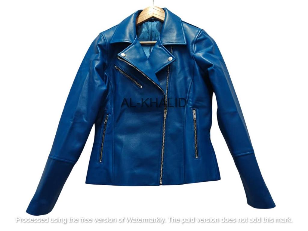 BLUE New Women's Leather Jacket Genuine Lambskin Leather Handmade Biker Style