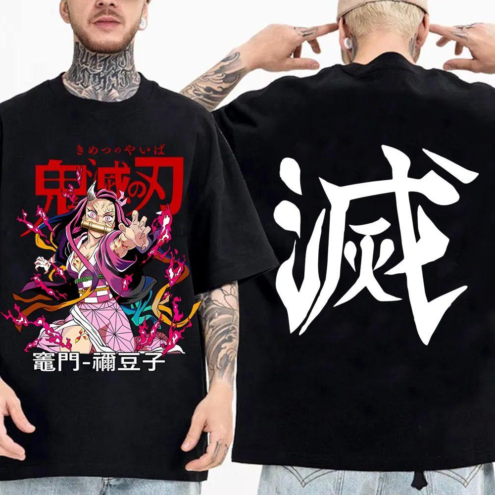 Cotton Demon Slayer Character Tshirt New Summer Anime Print Loose and Casual ParentChild Style ShortSleeve Top