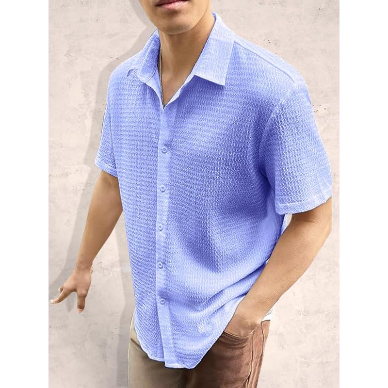 Tee Projekt Mens Popcorn Shirt Texture Pattern Mens Casual Shirt Half Sleeves Goa Beach Summer Shirt Black