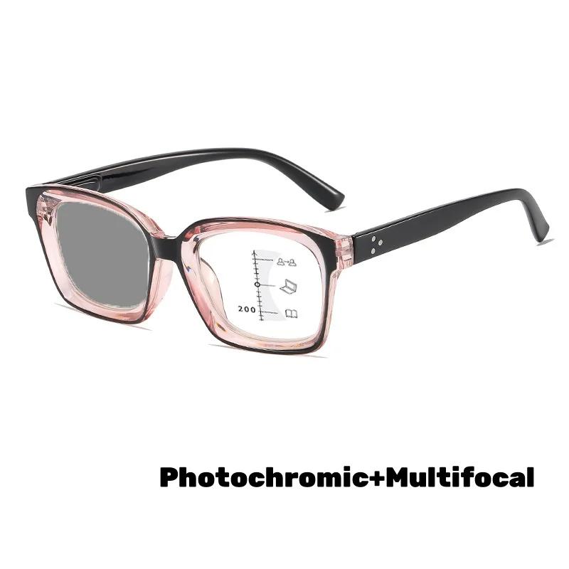 Retro Luxury Multifocal Photochromic Reading Glasses Neutral HD Far Near Dual Use Anti Blue Light