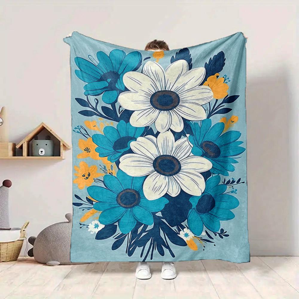1Pc Floral Bouquet Illustration Flannel Blanket, Soft And Comfortable, Casual Warm, Camping Travel, Christmas, Halloween Xmas Gift. G1113