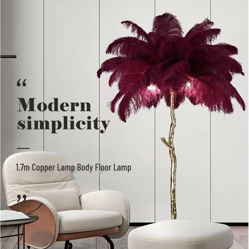 Nordic Simple Villa Living Room Lamp: Italian Copper Base with Ostrich Feather