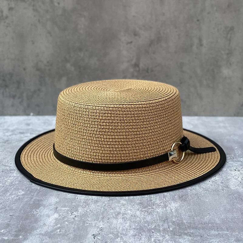 Neue Retro Sommer-Sonnenhüte Frankreich Strohhut Schirm Temperament Flache Panama Hüte Damen Meer Strand Urlaub Freizeit Sonnenschutzhut