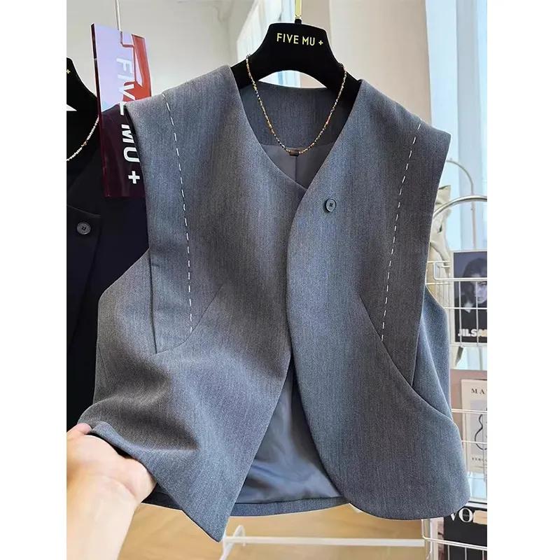 

Vests Women Layering Slim Fit Chic Trendy Summer All-match Solid Harajuku Korean Fashion Office Lady Blazer Profession Styl S сірий