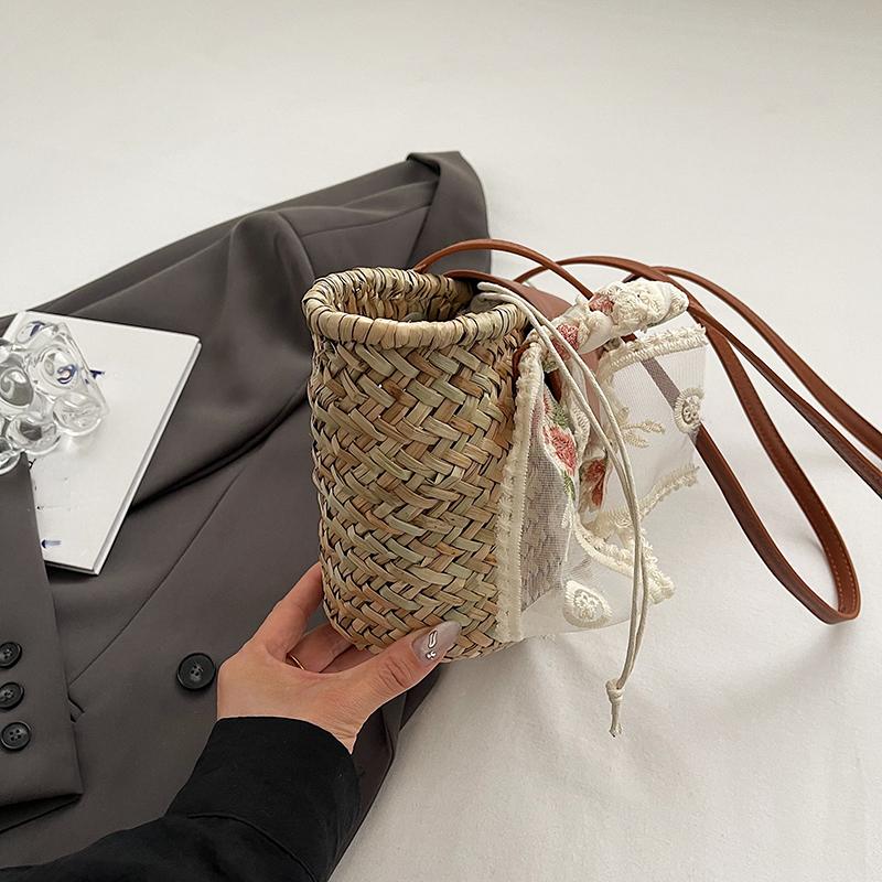 Ribbon Design Small Straw Crossbody Bags for Women 2024 Fashion Summer Shoulder Bags Lady Travel Handbags Female Weave Beach Bag