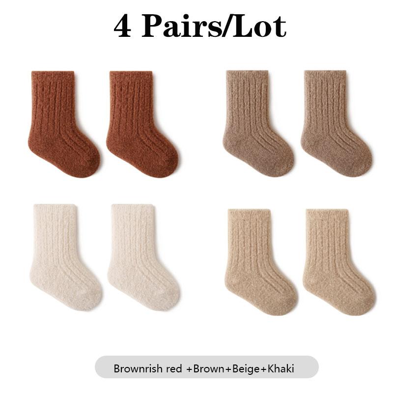 4 páry/lot Sada dětských ponožek Teplé Měkké Bavlněné Dětské Ponožky Bezešvé Pohodlné Středně Vysoké Dětské Ponožky Pro Chlapce A Dívky