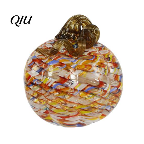 Unique Glass Art Pendant Hand Blown Pumpkin Figurine, Creative Adornment for Desktop Decoration, Fall Rainbow Light Refraction Decor