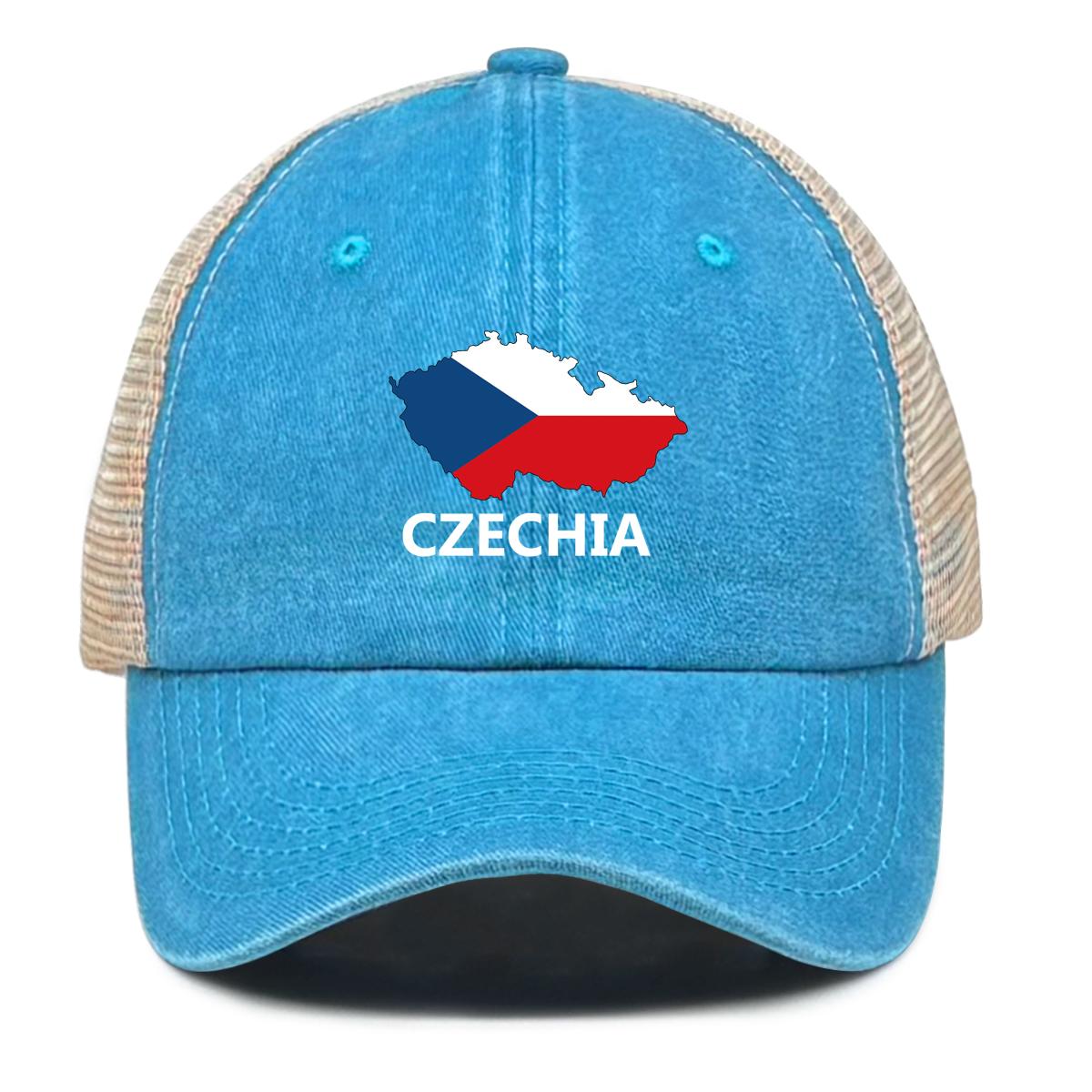 

Кепка тракера с регулируемым размером и принтом флага Чехии, патриотичная женская кепка, унисекс, дышащая, простая, бейсболка-снэпбэк as the picture синий