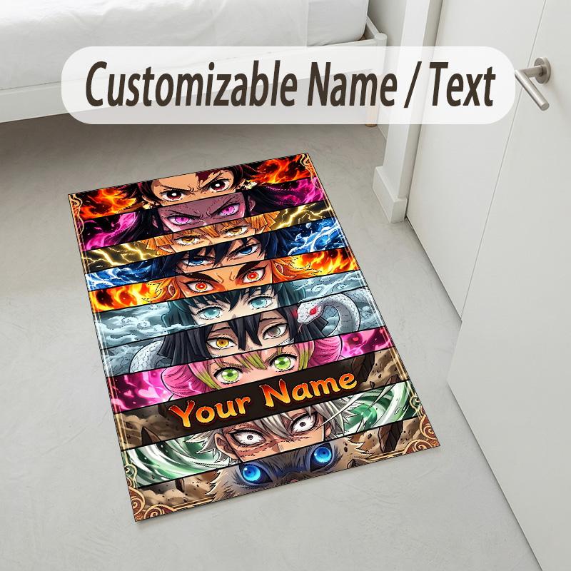 Personalized Crystal Velvet Carpet,Demon Slayer Custom Printed Name, Plush Area Rug For Home Indoor Decor