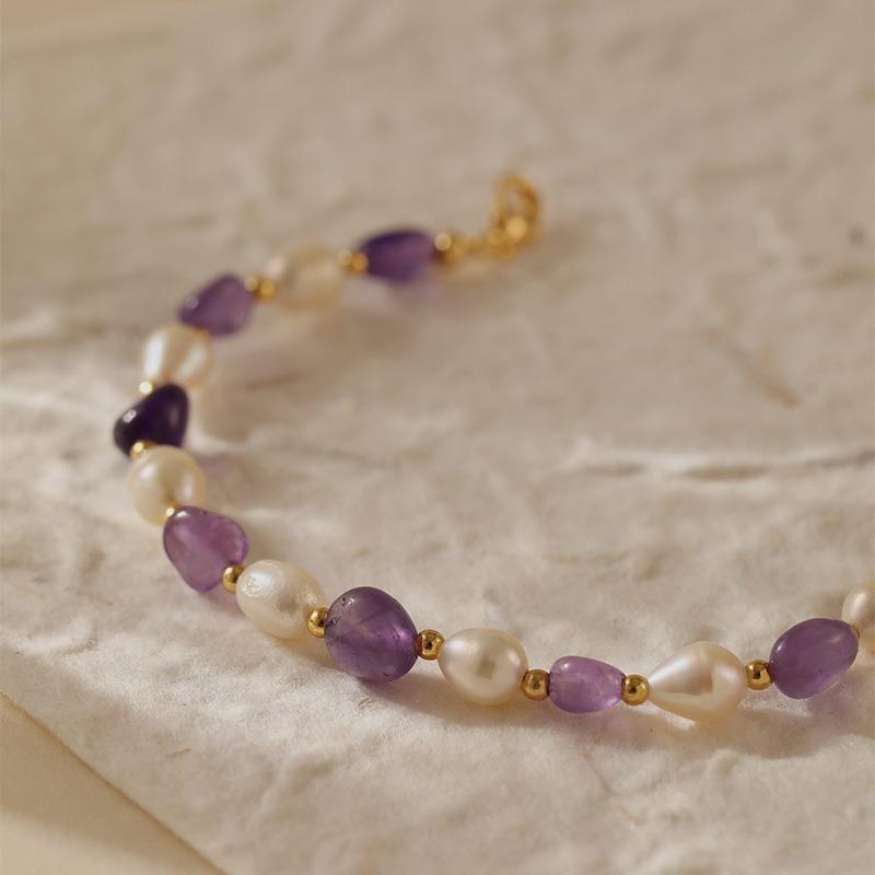 Freshwater Pearl Purple Natural Stone Elegant Women Bracelet