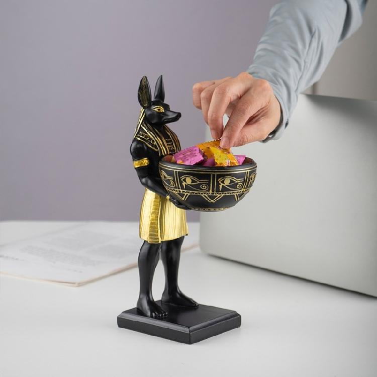 Anubis Statue with Bowl Egyptian God Figurine Resin Ancient Egypt Decors Home Office Mythological Collectible Sculpture